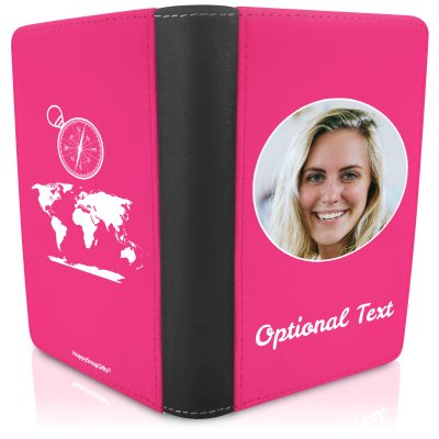 (UK Standard 21cm) (Globe and Compass Icon) Hot Pink (Fuchsia) (Personalised with Text)