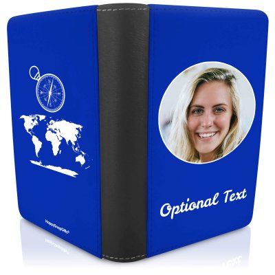 (UK Standard 21cm) (Globe and Compass Icon) Royal Blue (Personalised with Text)