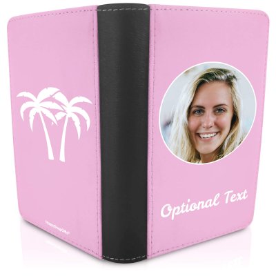 (UK Standard 21cm) (Palm Trees Icon) Baby Pink (Personalised with Text)
