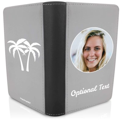 (UK Standard 21cm) (Palm Trees Icon) Grey (Personalised with Text)