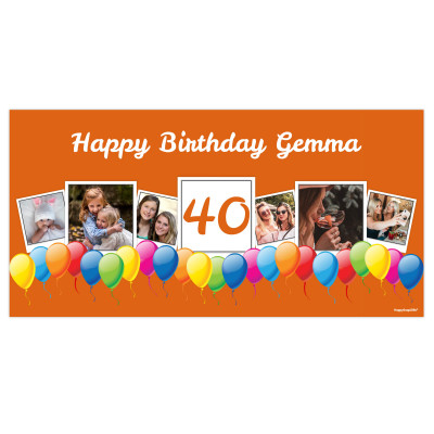 with Balloon Design (Orange) 55cm x 150cm (Personalised with Text)