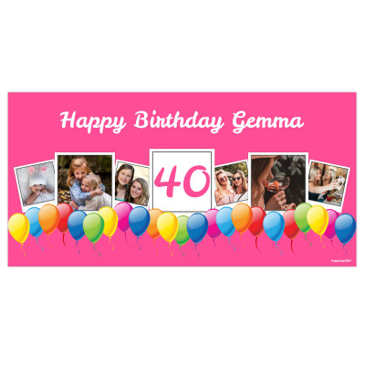 with Balloon Design (Pink) 55cm x 150cm (Personalised with Text)