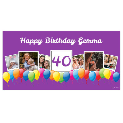 with Balloon Design (Purple) 55cm x 150cm (Personalised with Text)