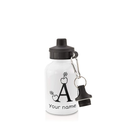 - White (400ml Mini) + Screw Cap with Alphabet Theme Black (Personalised with Text)