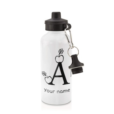 in White (600ml) with Screw Cap with Alphabet Theme Black (Personalised with Text)