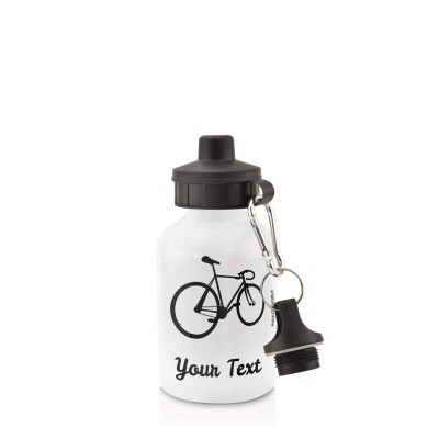 - White (400ml Mini) + Screw Cap (Cycling Icon) Black (Personalised with Text)