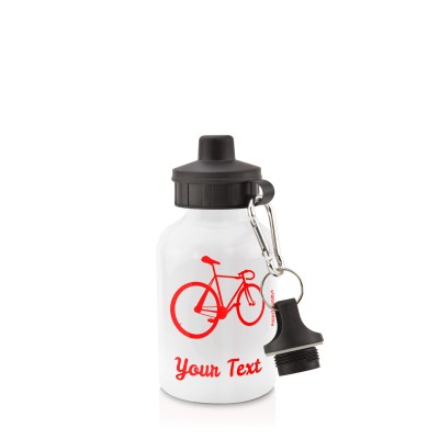 - White (400ml Mini) + Screw Cap (Cycling Icon) Red (Personalised with Text)