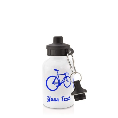 - White (400ml Mini) + Screw Cap (Cycling Icon) Royal Blue (Personalised with Text)