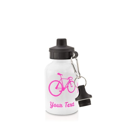 - White (400ml Mini) + Screw Cap (Cycling Icon) Hot Pink (Fuchsia) (Personalised with Text)