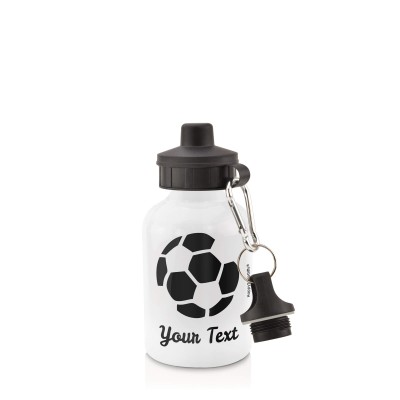 - White (400ml Mini) + Screw Cap (Football Icon) Black (Personalised with Text)