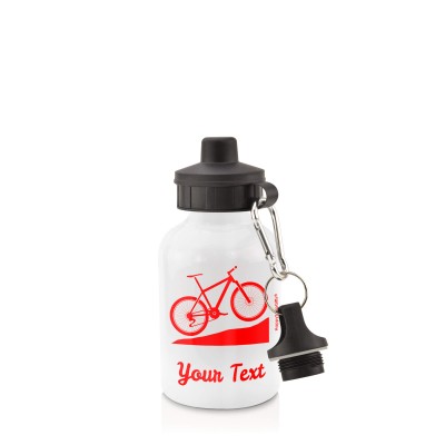- White (400ml Mini) + Screw Cap (Mountain Biking Icon) Red (Personalised with Text)
