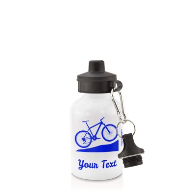 - White (400ml Mini) + Screw Cap (Mountain Biking Icon) Royal Blue (Personalised with Text)
