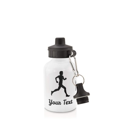 - White (400ml Mini) + Screw Cap (Running Icon) Black (Personalised with Text)