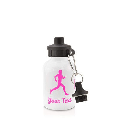 - White (400ml Mini) + Screw Cap (Running Icon) Hot Pink (Fuchsia) (Personalised with Text)