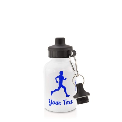- White (400ml Mini) + Screw Cap (Running Icon) Royal Blue (Personalised with Text)