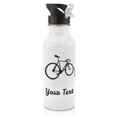 in White (600ml) with Drinking Straw (Cycling Icon) Black (Personalised with Text)