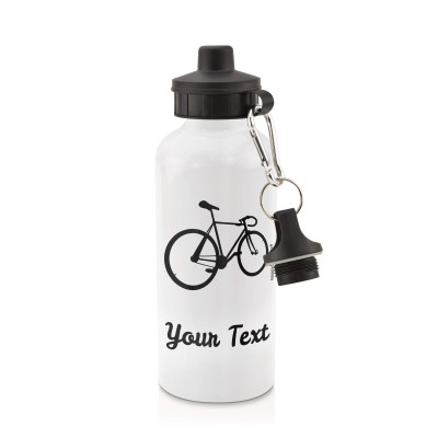 in White (600ml) with Screw Cap (Cycling Icon) Black (Personalised with Text)