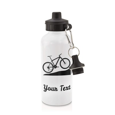 in White (600ml) with Screw Cap (Mountain Biking Icon) Black (Personalised with Text)