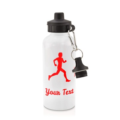 in White (600ml) with Screw Cap (Running Icon) Red (Personalised with Text)