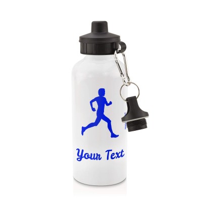 in White (600ml) with Screw Cap (Running Icon) Royal Blue (Personalised with Text)
