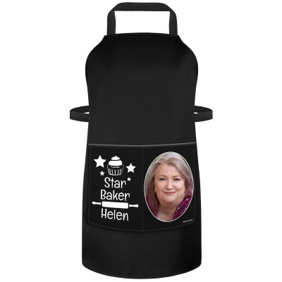 (90cm x 70cm) with Star Baker Icon Black Cotton Fabric (Personalised with Text) and Photo Printed Pocket