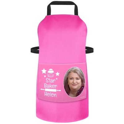 (90cm x 70cm) with Star Baker Icon - Hot Pink Cotton Fabric (Personalised with Text) and Photo Printed Pocket