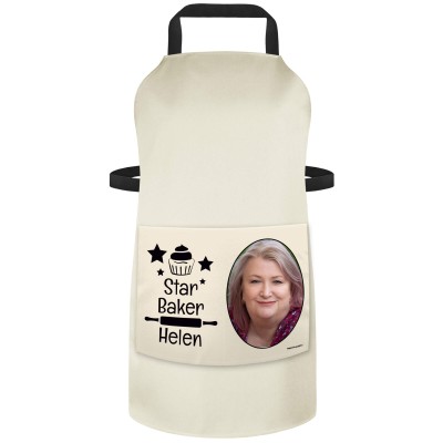 (90cm x 70cm) with Star Baker Icon - Natural Cotton Fabric (Personalised with Text) and Photo Printed Pocket