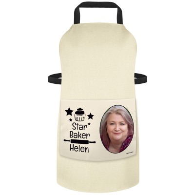 (90cm x 70cm) with Star Baker Icon - Natural Organic Cotton (Personalised with Text) and Photo Printed Pocket