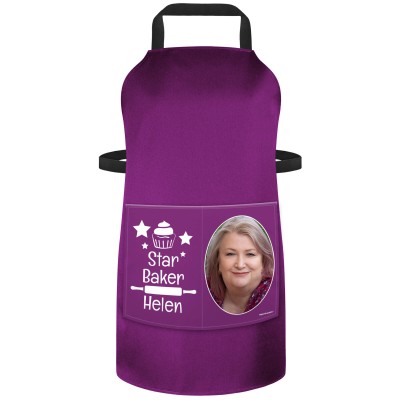(90cm x 70cm) with Star Baker Icon - Purple Cotton Fabric (Personalised with Text) and Photo Printed Pocket