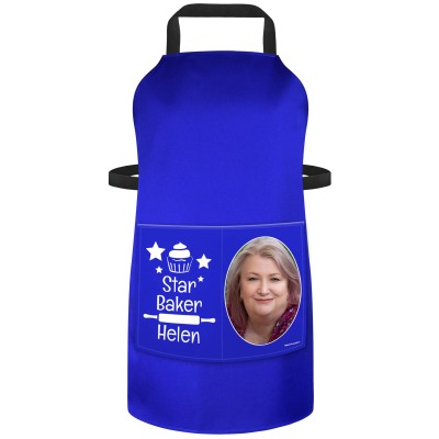 (90cm x 70cm) with Star Baker Icon - Royal Blue Cotton Fabric (Personalised with Text) and Photo Printed Pocket