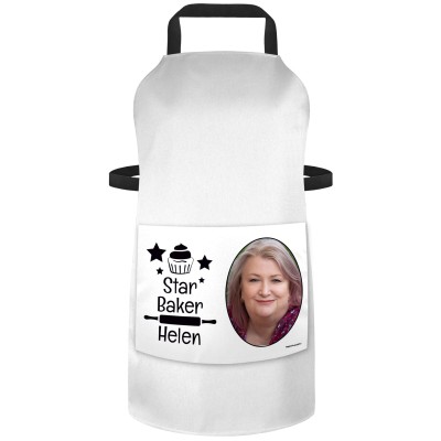 (90cm x 70cm) with Star Baker Icon - White Cotton Fabric (Personalised with Text) and Photo Printed Pocket