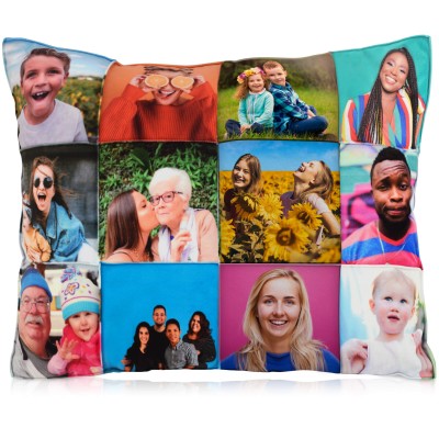 (Polyester Fibre Filling) Bright Green Soft Velvet Polyester Fabric with Removable (Zip) Cover (Patchwork Sewn Photos) 12 Photos (Approx. 50cm x 40cm) (Personalised with Text)