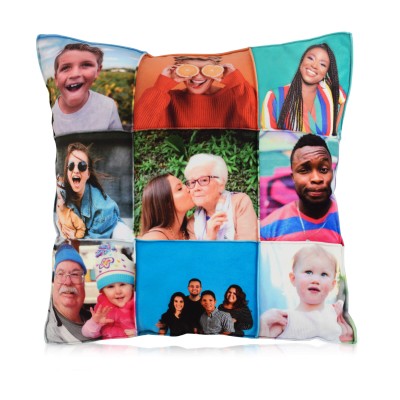 (Polyester Fibre Filling) Burnt Orange Soft Velvet Polyester Fabric with Removable (Zip) Cover (Patchwork Sewn Photos) (40cm Square) (Personalised with Text)