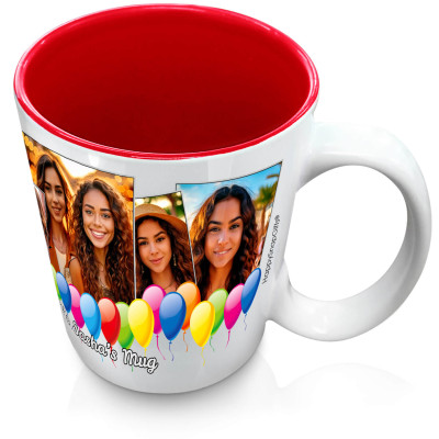 (XL 15oz Red) with Balloon Design with 5 Photos (Personalised with Text)