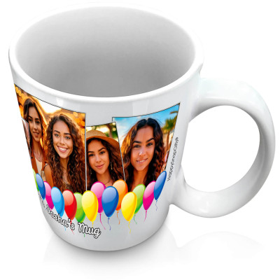 (XL 15oz White) with Balloon Design with 5 Photos (Personalised with Text)