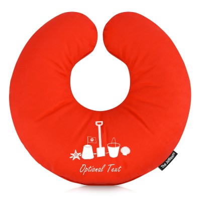(25cm) (Bucket & Spade Icon) Red Soft Velvet Polyester Fabric (Personalised with Text)