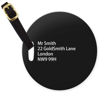 (10cm Circle) Black with Leather Strap (Personalised with Text)