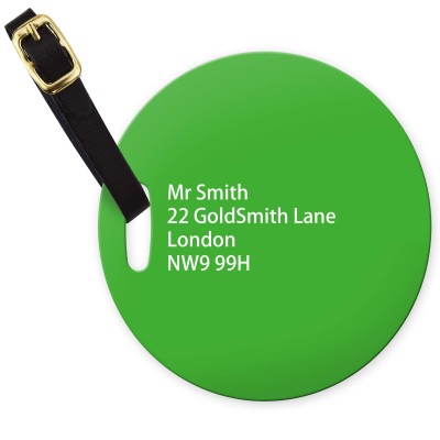 (10cm Circle) Bright Green with Leather Strap (Personalised with Text)
