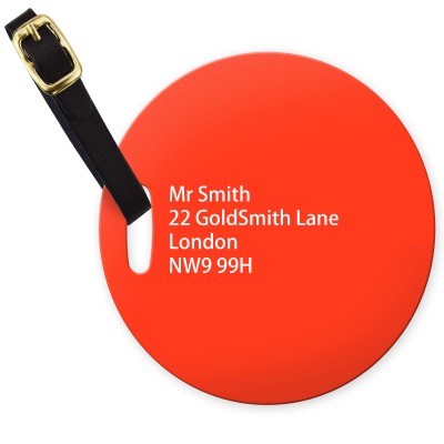 (10cm Circle) Red with Leather Strap (Personalised with Text)