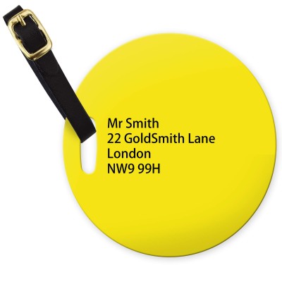(10cm Circle) Yellow with Leather Strap (Personalised with Text)