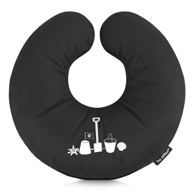 (30cm) (Bucket & Spade Icon) Black Soft Velvet Polyester Fabric (Personalised with Text)