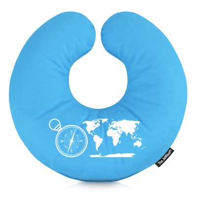 (30cm) (Globe and Compass Icon) Sky Blue Soft Velvet Polyester Fabric (Personalised with Text)