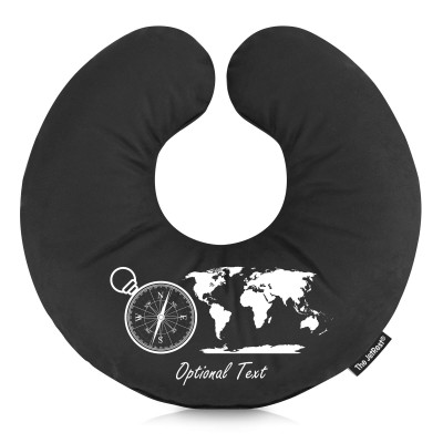 (30cm) (Globe and Compass Icon) Black Soft Velvet Polyester Fabric