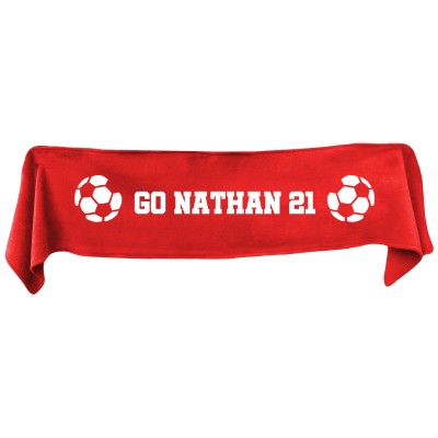 Large (145cm x 25cm) Football Theme - Red Fleece Fabric (Personalised with Text)