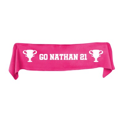 Small (75cm x 15cm) Champions Theme - Hot Pink (Fuchsia) Fleece Fabric (Personalised with Text)