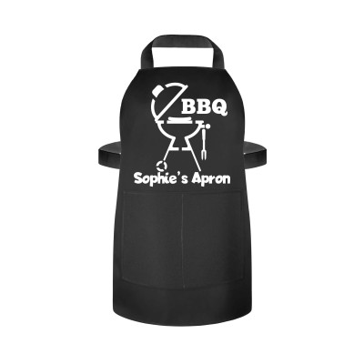 (70cm x 55cm) - with BBQ Icon Black Cotton Fabric (Personalised with Name) and Matching Fabric Pocket
