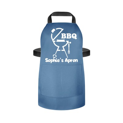 (55cm x 40cm) - with BBQ Icon - Gothic Blue Luxury Cotton Fabric (Personalised with Name) and Matching Fabric Pocket