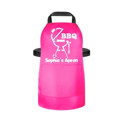 (55cm x 40cm) - with BBQ Icon - Hot Pink Cotton Fabric (Personalised with Name) and Matching Fabric Pocket