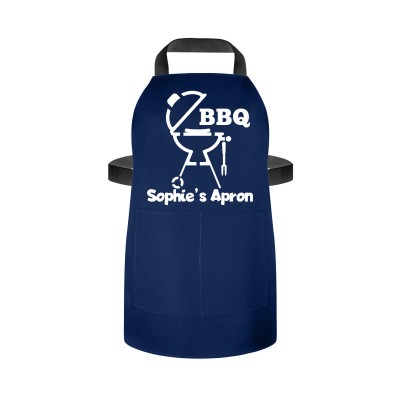 (55cm x 40cm) - with BBQ Icon - Navy Blue Cotton Fabric (Personalised with Name) and Matching Fabric Pocket