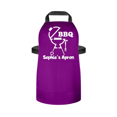 (55cm x 40cm) - with BBQ Icon - Purple Cotton Fabric (Personalised with Name) and Matching Fabric Pocket